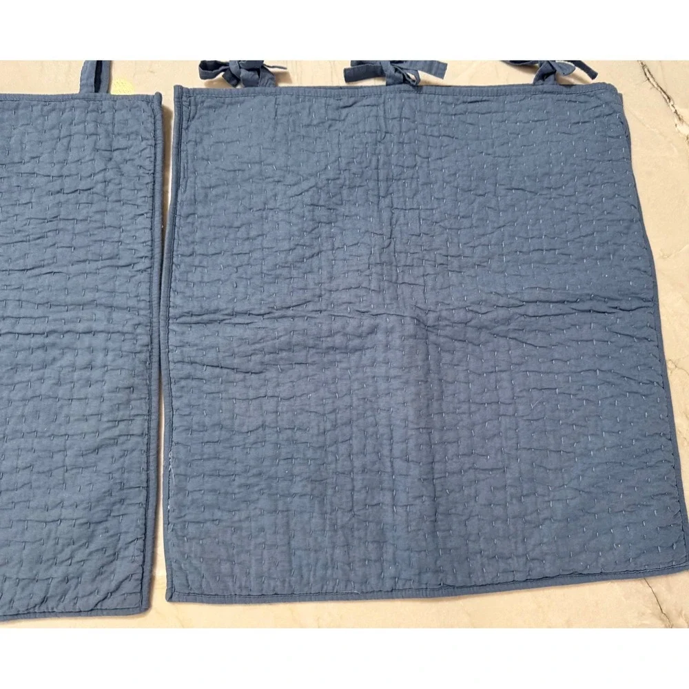 Pottery Barn Pick-Stitch Midnight Blue Cotton Linen Quilted Euro Shams Set of 2